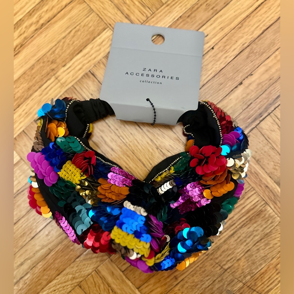 NWT Zara Collection sequin turban headband rainbow multicolor headwrap knot boho